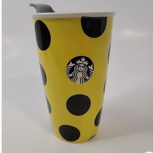 Starbucks Yellow and Black Polka Dot Tumbler